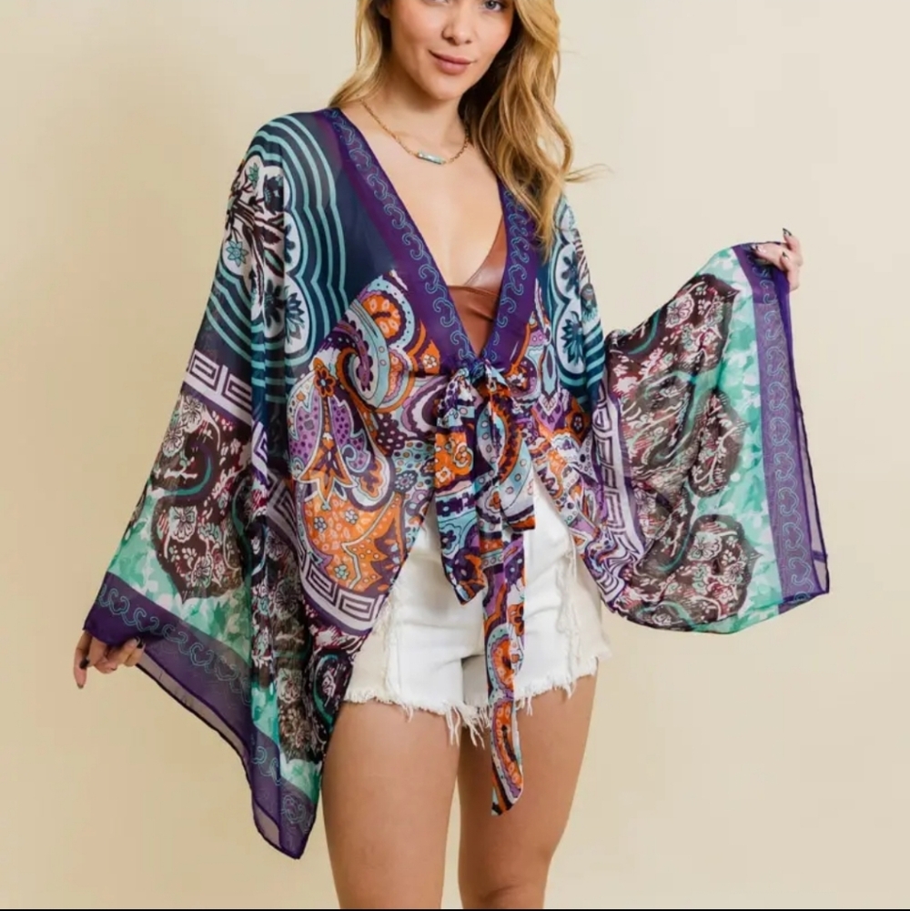 L6 Colorful Bohemian Kimono Blue Purple